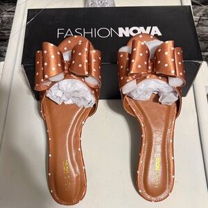 New Fashion Nova Copper Polka Dot Bow Slide Mules